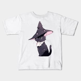 Black Cat Wearing a Witch Hat Kids T-Shirt